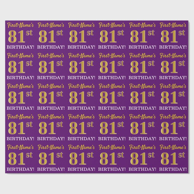 Papel De Presente Roxo, Imitação Dourada "81rua ANIVERSÁRIO" (Aberto)