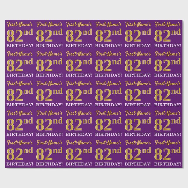 Papel De Presente Roxo, Imitação Dourada "82º ANIVERSÁRIO" (Aberto)