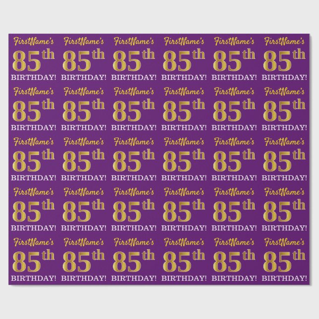 Papel De Presente Roxo, Imitação Dourada "85º ANIVERSÁRIO" (Aberto)