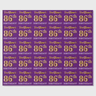 Papel De Presente Roxo, Imitação Dourada "86º ANIVERSÁRIO"