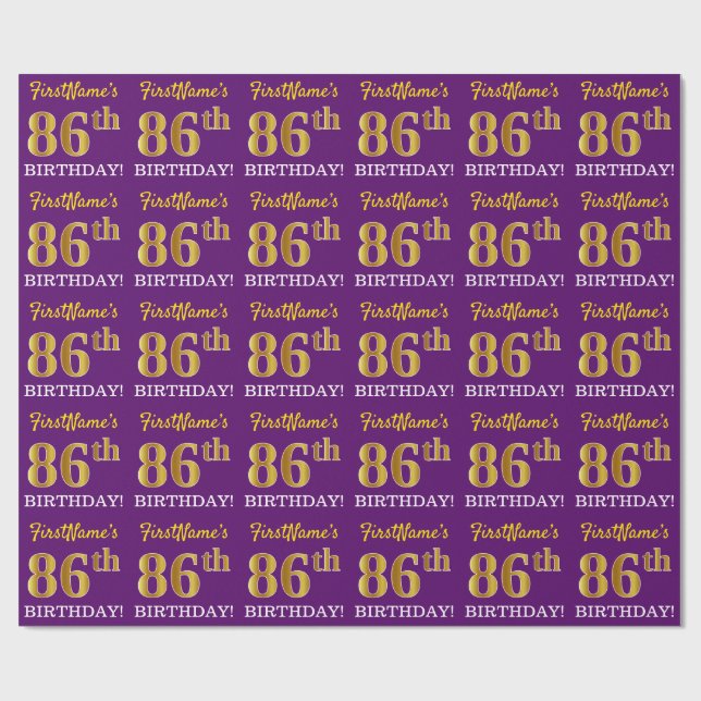 Papel De Presente Roxo, Imitação Dourada "86º ANIVERSÁRIO" (Aberto)