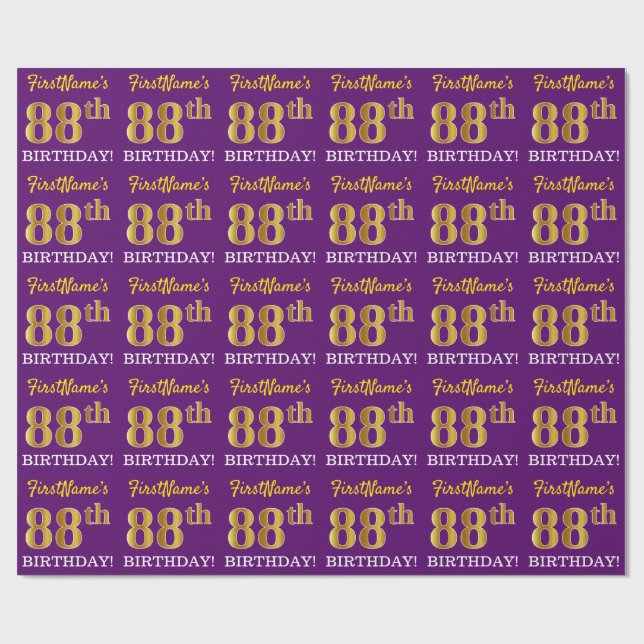Papel De Presente Roxo, Imitação Dourada "88º ANIVERSÁRIO" (Aberto)