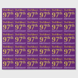 Papel De Presente Roxo, Imitação Dourada "97º ANIVERSÁRIO"