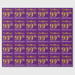 Papel De Presente Roxo, Imitação Dourada "99º ANIVERSÁRIO"
