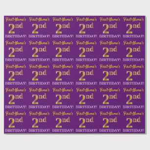 Papel De Presente Roxo, Imitação Dourada "segundo aniversário"