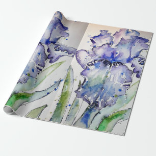 Papel De Presente Roxo Íris irradia flores Embalagem a Aquarela