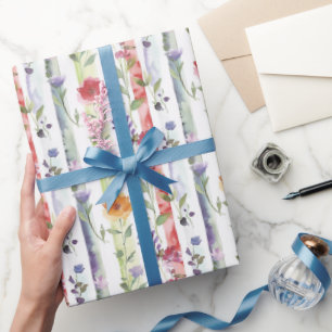Papel De Presente Roxo Laranja Flores Listras Chuveiro de Noiva