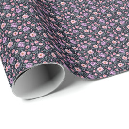 Papel De Presente Roxo Macio e Floral Rosa