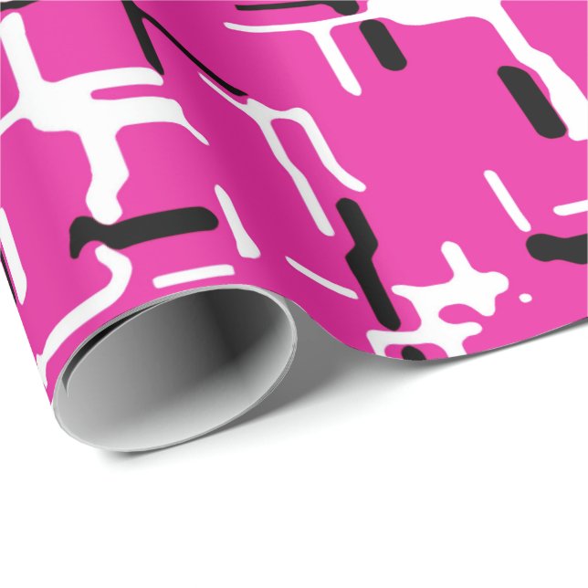Papel De Presente Roxo Magenta Rosa Preto Branco Padrão Abstrato (Ponta do rolo)