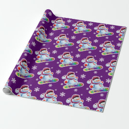 Papel De Presente Roxo matte do boneco de neve da snowboarding