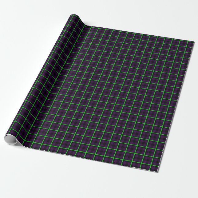 Papel De Presente Roxo Médio e Tartan Verde Neon 01 (Desenrolado)