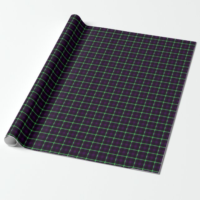 Papel De Presente Roxo Médio e Tartan Verde Neon 02 (Desenrolado)