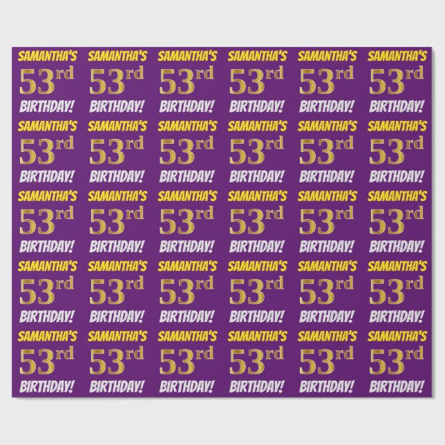 Papel De Presente Roxo, Ouro Falso/Imitação, "53º ANIVERSÁRIO" (Aberto)