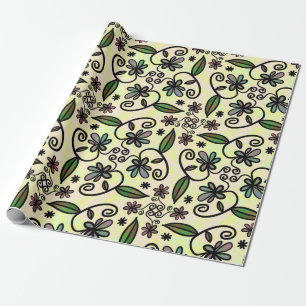 Papel De Presente Roxo Retro Boho Margaridas