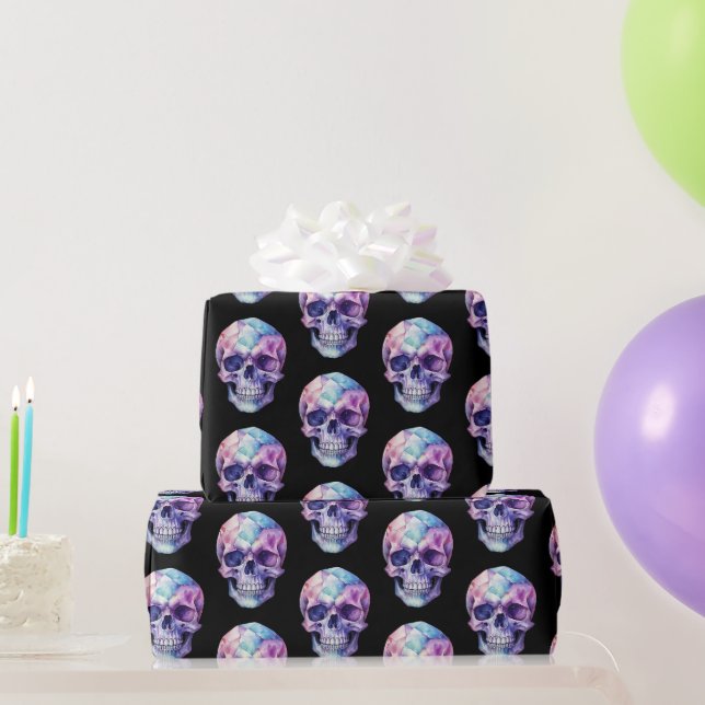 Papel De Presente Roxo Rosa Azul Caveira Preto Halloween (Presentes para festas)