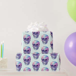 Papel De Presente Roxo Rosa Azul Caveira Verde Claro Halloween