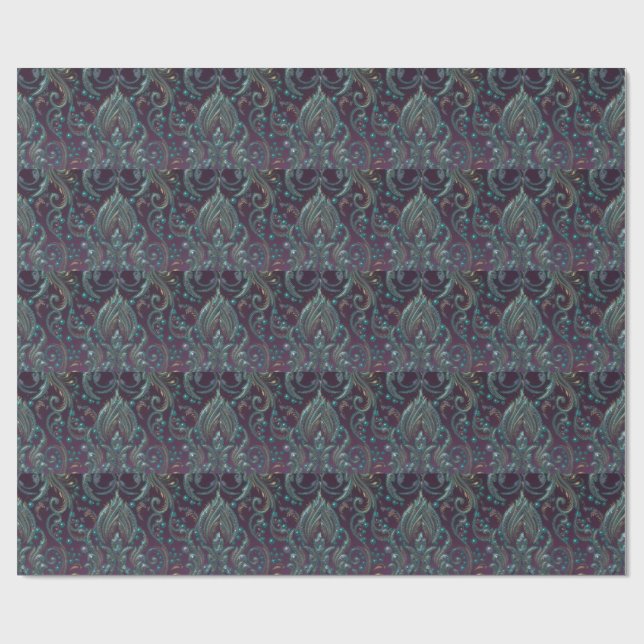 Papel De Presente Roxo Turquesa Dourado Metálico  (Aberto)