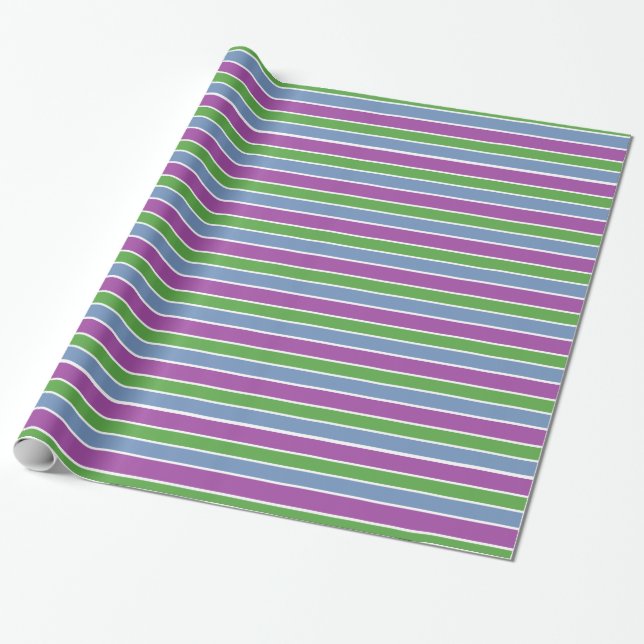 Papel De Presente Roxo Verde Azul Listrado (Desenrolado)