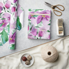 Papel De Presente Roxo Violeta Floral Aquarela Pintada à Mão