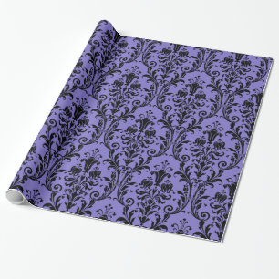 Papel De Presente Roxo Vitoriano Roxo e Damasco Floral Negro