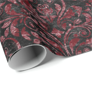 Papel De Presente Royal Damask Esmagado Velvet Black Burgundy Maroon