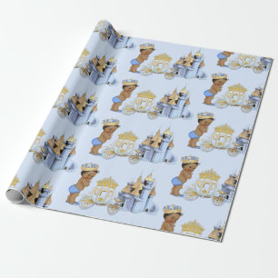 Papel De Presente Royal Prince Castle Carruagem Blue Dourada Boy