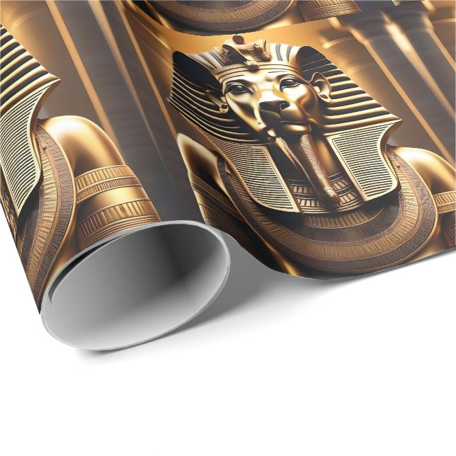 Papel De Presente **"Royal Roar: O Leão Faraó Ouro"** (Ponta do rolo)