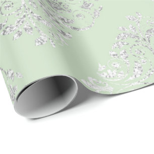Papel De Presente Royal Squares Damask Mint Green Silver Vip