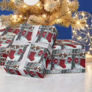 Papel De Presente Rua de Natal, Bernard Puppy em uma estaca vermelha