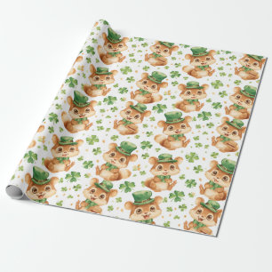 Papel De Presente Rua de Shamrock verde com chapéu verde de Chipmunk