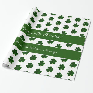 Papel De Presente Rua De Texto Personalizado De Shamrock Clover. Pat