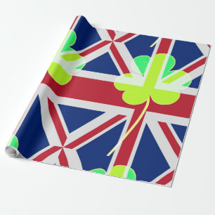 Papel De Presente Rua: Dia de Patrick Irish Shamrock Clover UK Flag