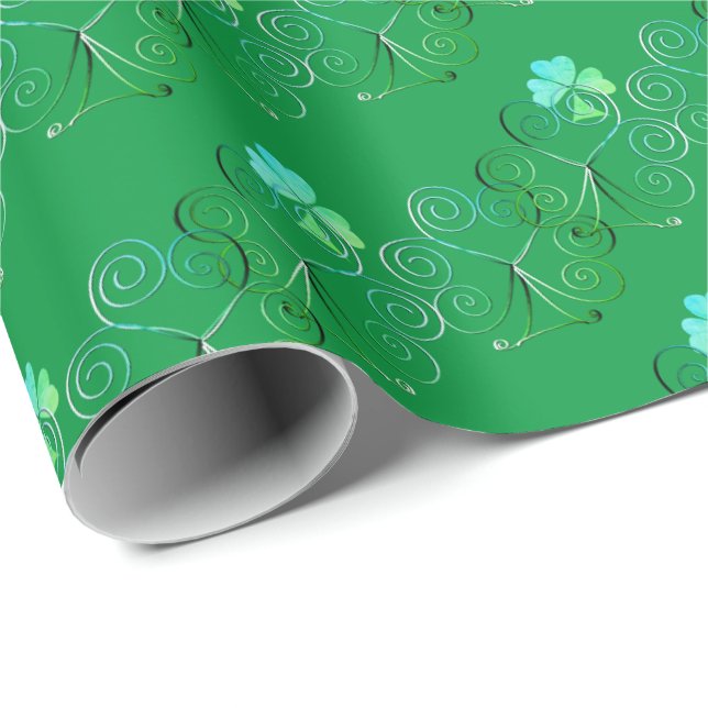 Papel De Presente Rua, Shamrock Curly Green do Dia de Patrick (Ponta do rolo)