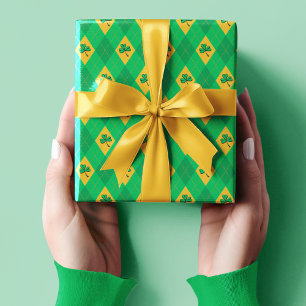 Papel De Presente Ruas bonitas, crianças verdes e Douradas do dia de
