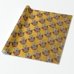 Papel De Presente Rubis Romã Coração Vermelho Pássaro Hamsa