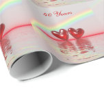 Papel De Presente Ruby Hearts do 40º aniversário<br><div class="desc">Esfregando papel com meu trabalho de arte de corações rubis vermelhos flutuando na água sob um arco-íris. O texto personalizável diz "40 anos".</div>