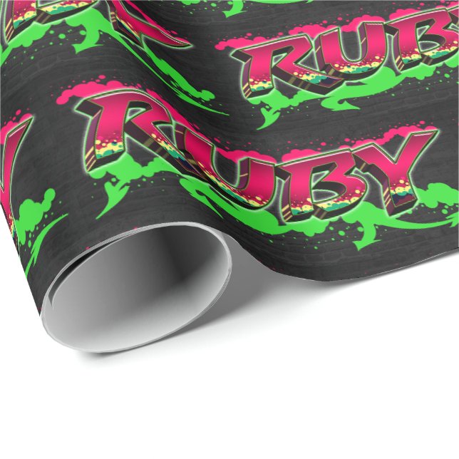 Papel De Presente Ruby Vorname Name Graffiti red green (Ponta do rolo)