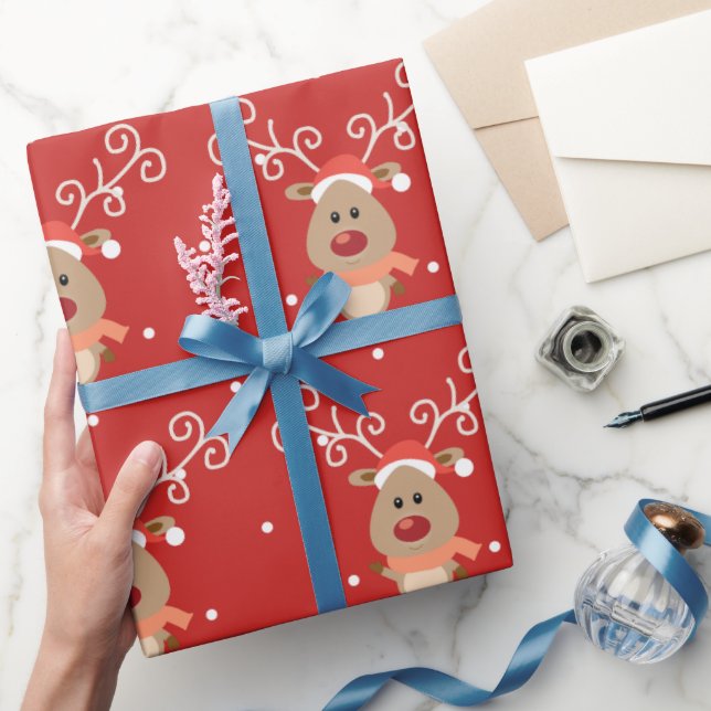 Papel De Presente Rudolph, bonito, cartoon de renas ruidosas (Presentear)