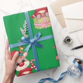 Papel De Presente Rudolph Red Nose Reindet no Natal