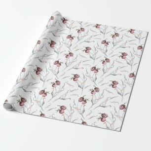 Papel De Presente Russ Watercolor Red Winter Berries and Leaves