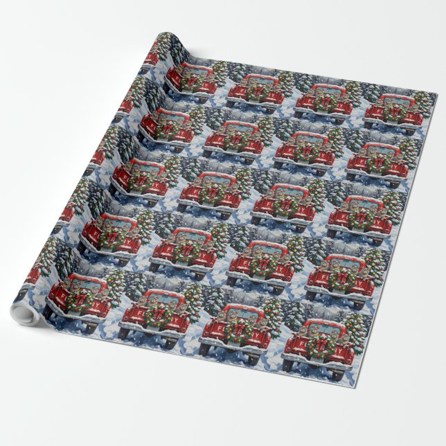 Papel De Presente Russian Blue Cat Christmas Red Truck Holiday (Desenrolado)