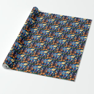 Papel De Presente Russo Blue Cats Pumpkin Halloween Engraçado