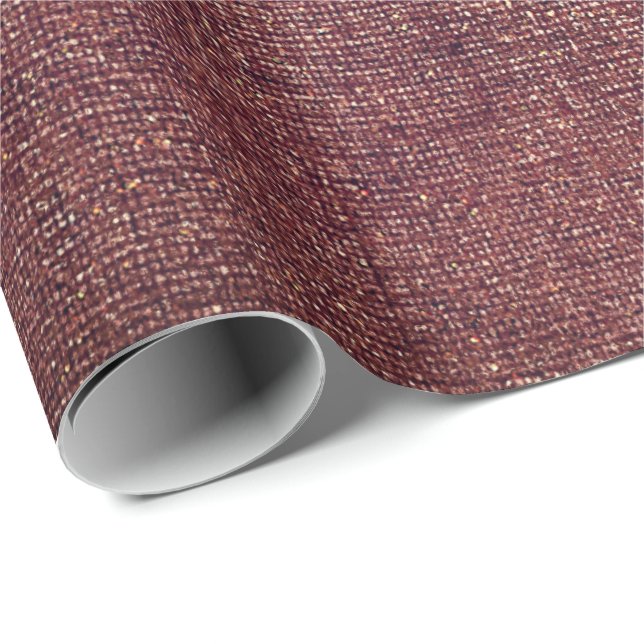 Papel De Presente Russo Dourado Marrom Blush Linen Burlap, Burgundy (Ponta do rolo)