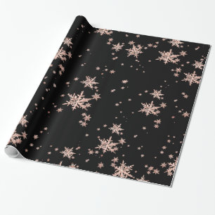 Papel De Presente Russo Kraft Blush Rosa Flocos de Neve Dourados Pre
