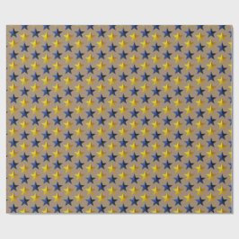Papel De Presente Russo Kraft Bright Marinho Azul Douradas Estrelas