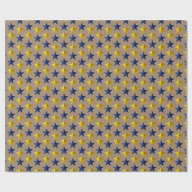 Papel De Presente Russo Kraft Bright Marinho Azul Douradas Estrelas (Aberto)