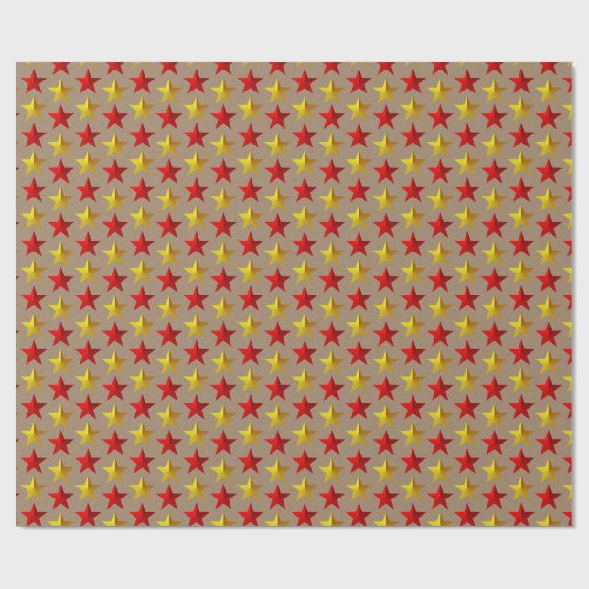 Papel De Presente Russo Kraft Brilhante Estrelas Douradas Vermelhas (Aberto)