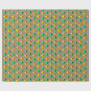Papel De Presente Russo Kraft Brilhante Estrelas Verdes Douradas