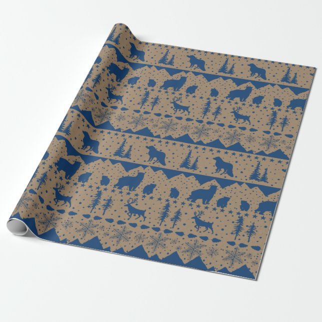 Papel De Presente Russo Kraft Nordic Sweater Blue (Desenrolado)