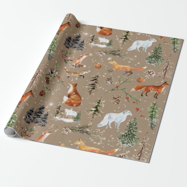 Papel De Presente Russo Kraft Tudo Woodland & Artic Fox (Desenrolado)